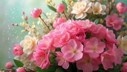 Fototapeta premium Spring floral background featuring pink flowers
