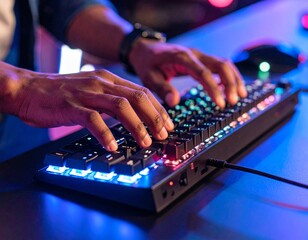 Fototapeta premium Hands Typing on a Mechanical Keyboard
