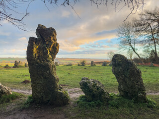 The Rollright Stones, Cotswolds, UK. Captured 23 January. The King's Men ancient stone circle. A late Neolithic or Early Bronze Age monument on the borders of Oxfordshire and Warwickshire.
