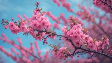 Fototapeta premium Picture of a pink blossom tree. Emphasized focus.