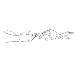 One continuous single drawing line art flat doodle connection, robot, technology, hand, futuristic, artificial intelligence, finger. Isolated image hand draw contour on a white background, hand drawn,