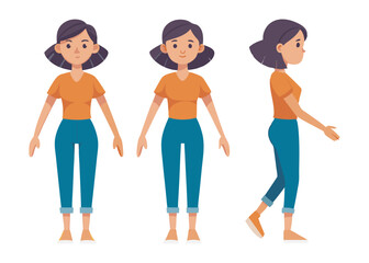 Fototapeta premium Teenage girl character set. Constructor for animation. Front, side and back view collection. Vector illustration. 