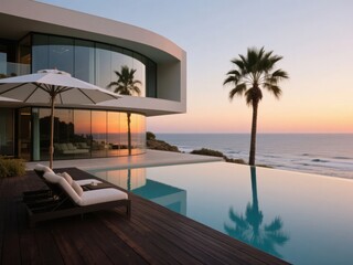 Fototapeta premium Modern House with Infinity Pool Overlooking the Ocean