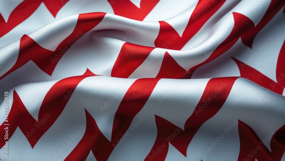 Poster Fabric with a red chevron and zigzag pattern on white background