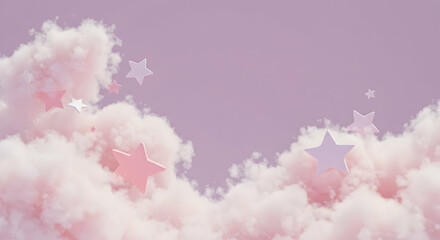 Fototapeta premium pink, white, stars, Pink and White Stars in Fluffy Clouds
