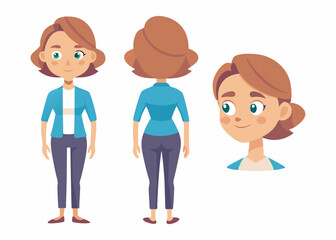 Fototapeta premium Teenage girl character set. Constructor for animation. Front, side and back view collection. Vector illustration. 