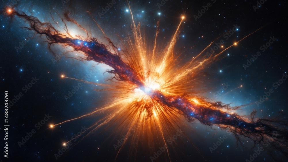 Poster A supernova explosion in space: concepts in science, education, and space exploration regarding the universe's first dying star.