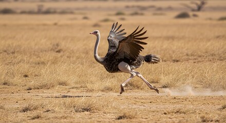 Ostrich Running Fast African Savanna