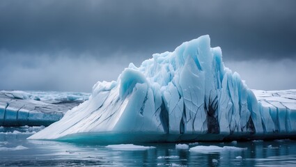 Fractured shelf ice in open water from a melting glacier