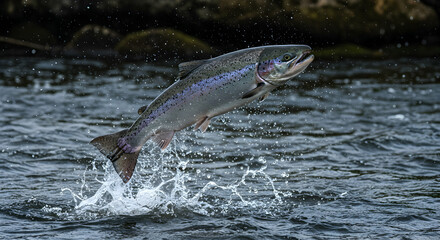 Fototapeta premium salmon, fish, jumping, Salmon leaping from water