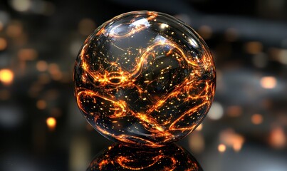 Glowing orb, energy swirls, dark background, abstract art, science fiction