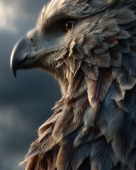 Close-up of eagle wings brushing cloud wisps, cinematic slow-motion, hyper-detailed feathers