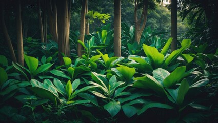 Herbal turmeric plants amidst trees in an agricultural landscape