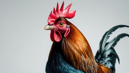 Rooster against a plain white background