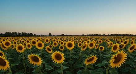 Fototapeta premium Sunflowers field at sunset