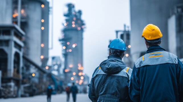 People are working in the industry. Modern technologies work at a cement plant. Technological work on the production of cement. Working atmosphere with copy space