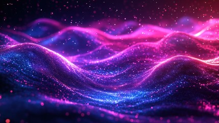 Abstract digital wave patterns of glowing particles