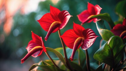 Fototapeta premium Detailed view of red anthurium bloom
