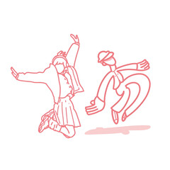 Vector line art of girl jumping with one hand up and sideways style-skateboard icon, modern teen event icon, concert event poster design