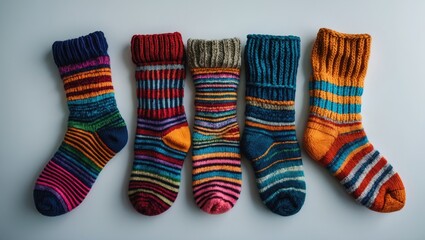 Assortment of cozy warm handmade knitted socks