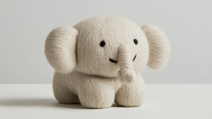 Small Felted Elephant Toy on White Background