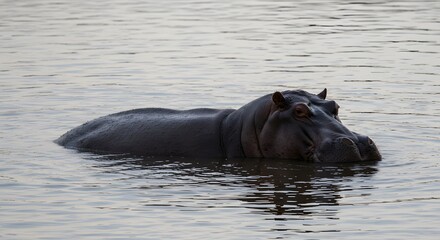 Hippopotamus in water photography wildlife animal nature africa safari aquatic mammal river lake zoo on transparent background