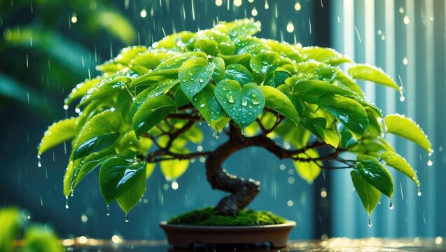 A bonsai tree featuring lush green foliage