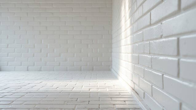 Fototapeta High-definition white brick wall and flooring