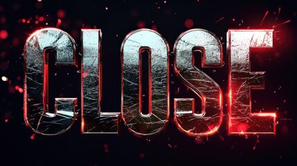 Glowing metallic word "CLOSE" on dark background with sparks.