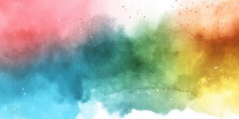 Fototapeta premium A vibrant watercolor blend with blue, green, yellow, and red shades merging on textured paper.
