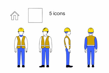Construction worker builder wearing helmet and vest representing safety and reliability in building and engineering fields