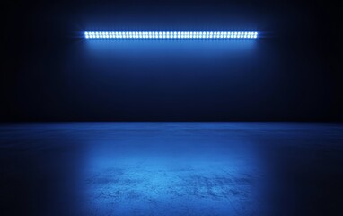 Naklejka premium A single horizontal line of blue lights in a dark room