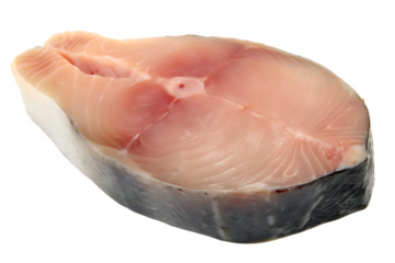 A hyper realistic image of a raw dogfish steak on a seamless isolated on transparent background
