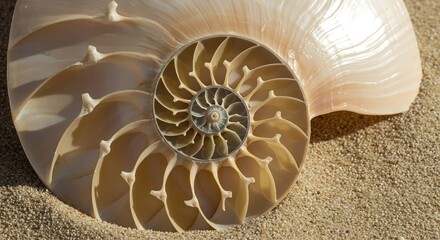 Nautilus Seashell Spiral Macro | Pearlescent Fibonacci Pattern, Ancient Marine Life, Intricate Chambered Beauty, Beachcomber's Find, Natural Geometric Art