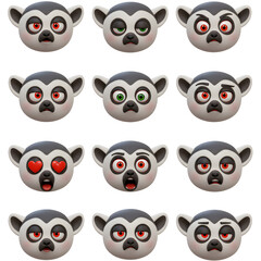 Cartoon lemur faces with different emotions