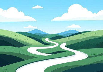 Fototapeta premium Winding Road Through Green Hills Under a Cloudy Sky