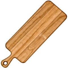 Watercolor wooden cutting board with handle on a transparent background.