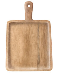 Watercolor square wooden serving tray with handle on a transparent background.