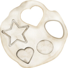 Obraz premium Watercolor cookie dough with cutout shapes on a transparent background.