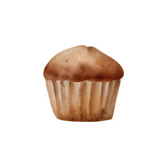 Watercolor illustration of a plain muffin on a transparent background.