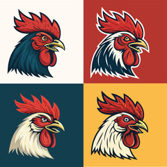 Chicken rooster head mascot Hen silhouette isolated on white background. Vibrant Rooster Logo Collection, chicken head. Chicken head design vector art, chicken animal vector illustration
