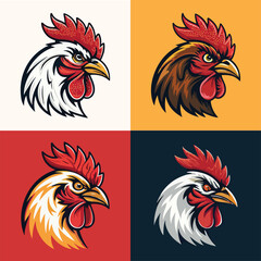 Chicken rooster head mascot Hen silhouette isolated on white background. Vibrant Rooster Logo Collection, chicken head. Chicken head design vector art, chicken animal vector illustration
