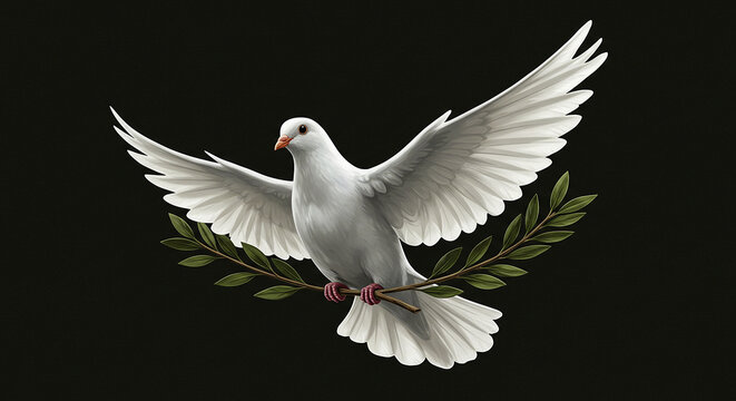 White dove with olive branch, symbol of peace