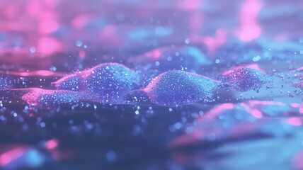 Abstract Glitch Art Background with Pixelated Pink and Blue Neon Particles