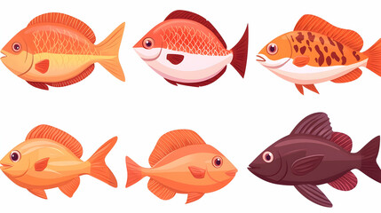 Naklejka premium Six colorful cartoon fish illustrations, isolated on white background, perfect for kids' books or educational materials
