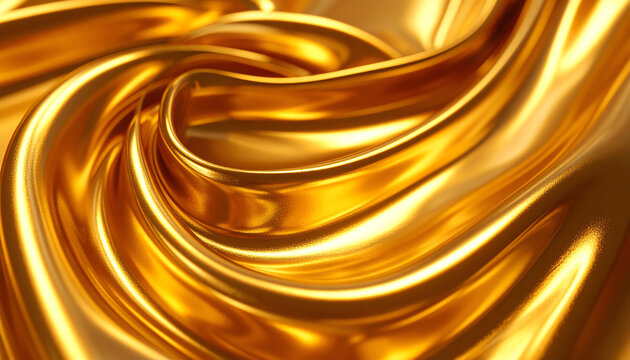Shimmering golden fabric flows elegantly, showcasing a vibrant texture that captures light and enhances the luxurious feel of the material