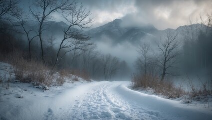 Fototapeta premium Frosty forest trail in winter's serenity