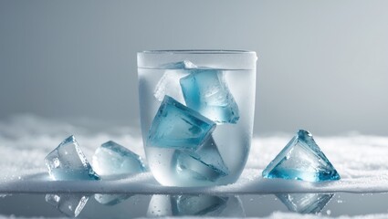 Background-free image of a glass containing water and crushed ice cubes