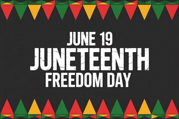 Celebration of juneteenth freedom day with colorful triangle banner on black background