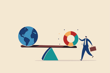 Global investment asset allocation, rebalance portfolio for international stocks, bond or real estate, wealth management concept, businessman fund manager balance pie chart with globe or world.